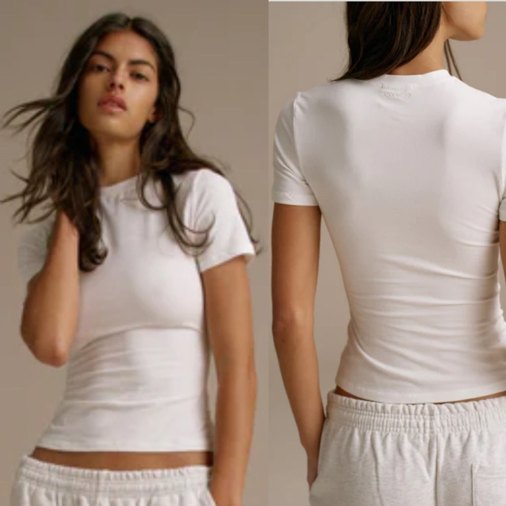 Adanola White Fitted Cotton Short Sleeve Top